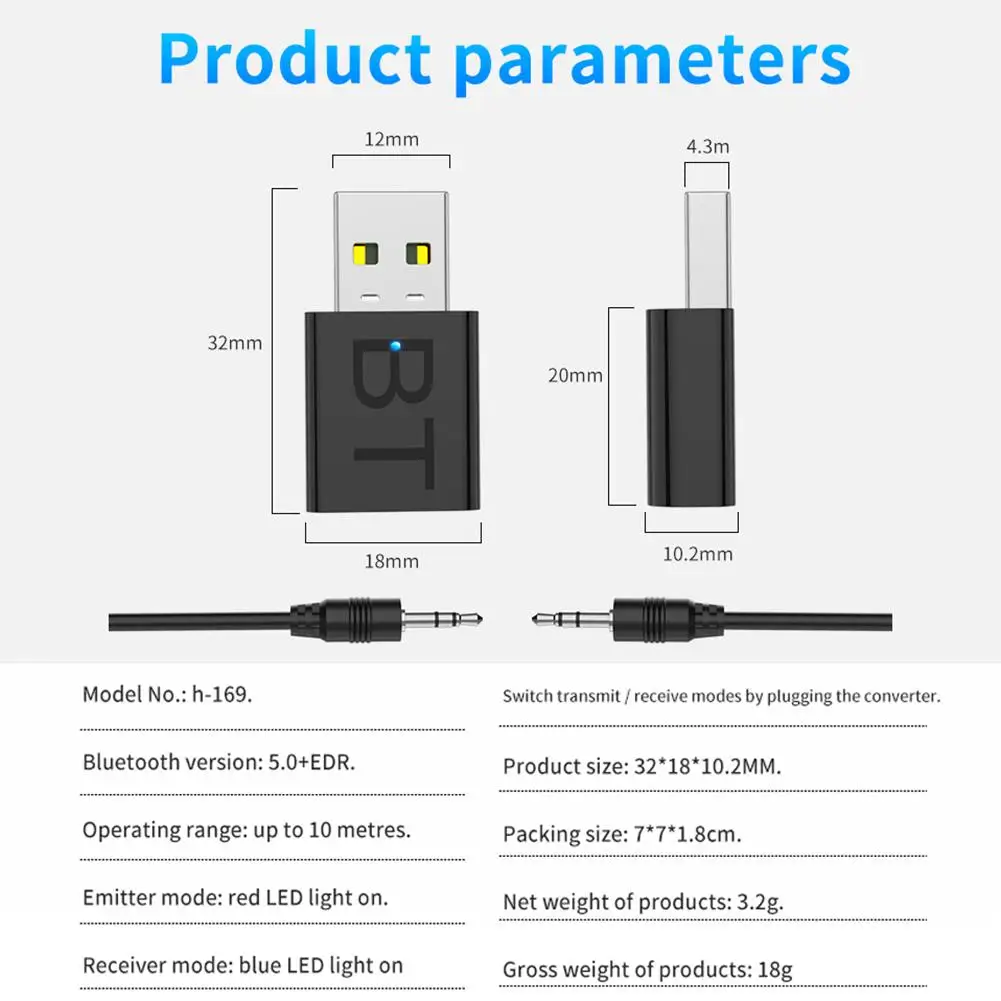 Bluetooth 5,0-тон bluetooth-приемник 2-в-1 Бесплатный полный привод Plug And Play Bluetooth адаптер для портативных ПК клавиатура и мышь для компьютера
