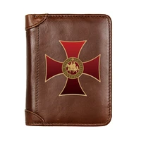 high quality knights templar cross design genuine leather men wallet business classic slim card holder male short purses