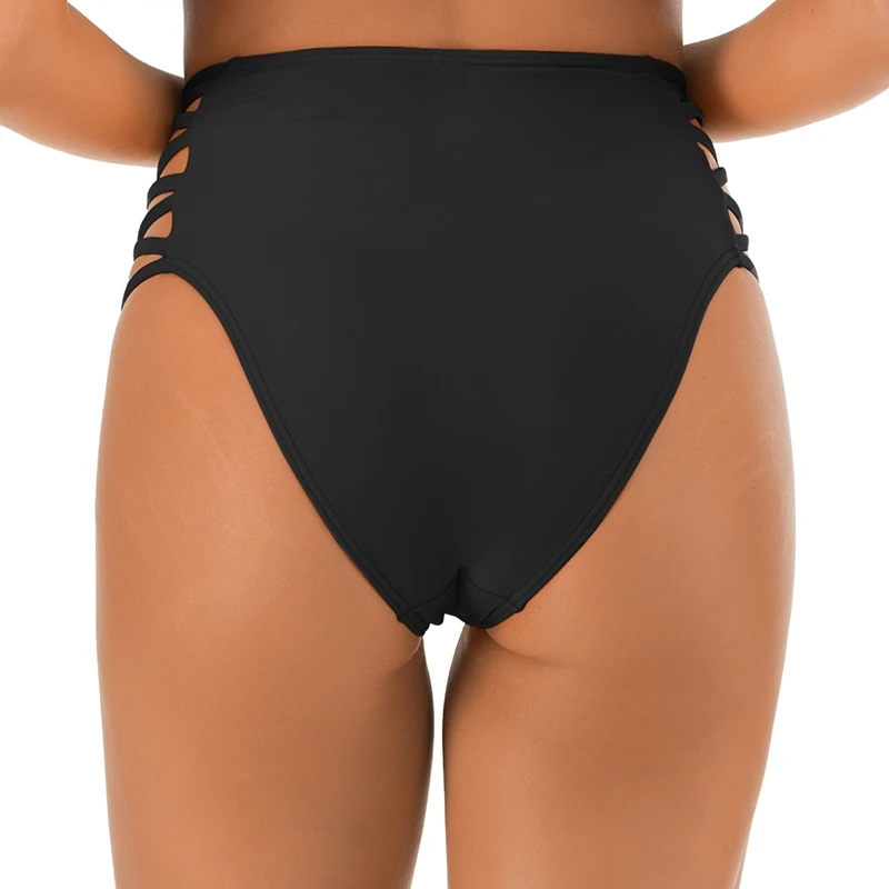 

Women's High Waist Swimming Trunks, Women's Hips, Solid Color Pleated High Waist