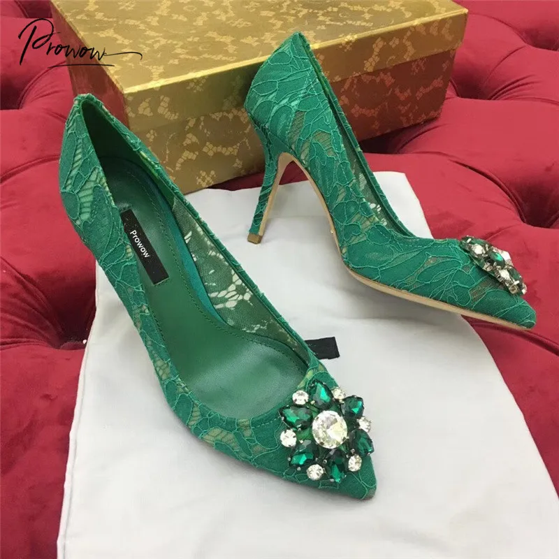 

Prowow Fashion Style Spring Summer Women Pumps Sexy Pointed Toe Slip On Crystal Thin High Heel Ladies Pumps Party Shoes Woman