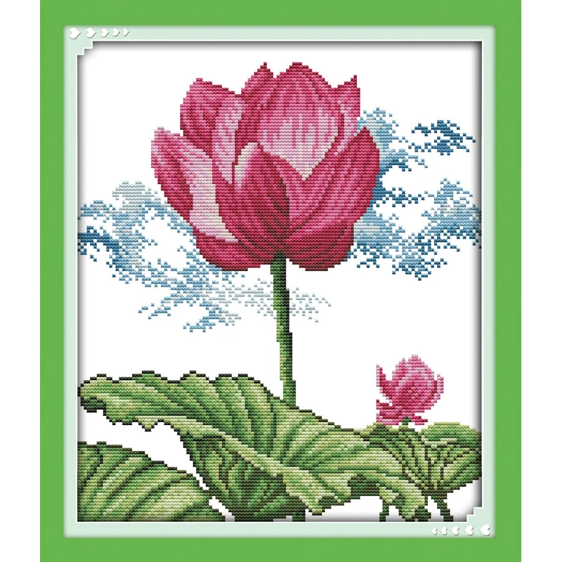 

Joy Sunday The Dream Lotus Chinese Cross Stitch Kits Ecological Cotton Clear Stamped 14CT 11CT DIY Wedding Decoration For Home