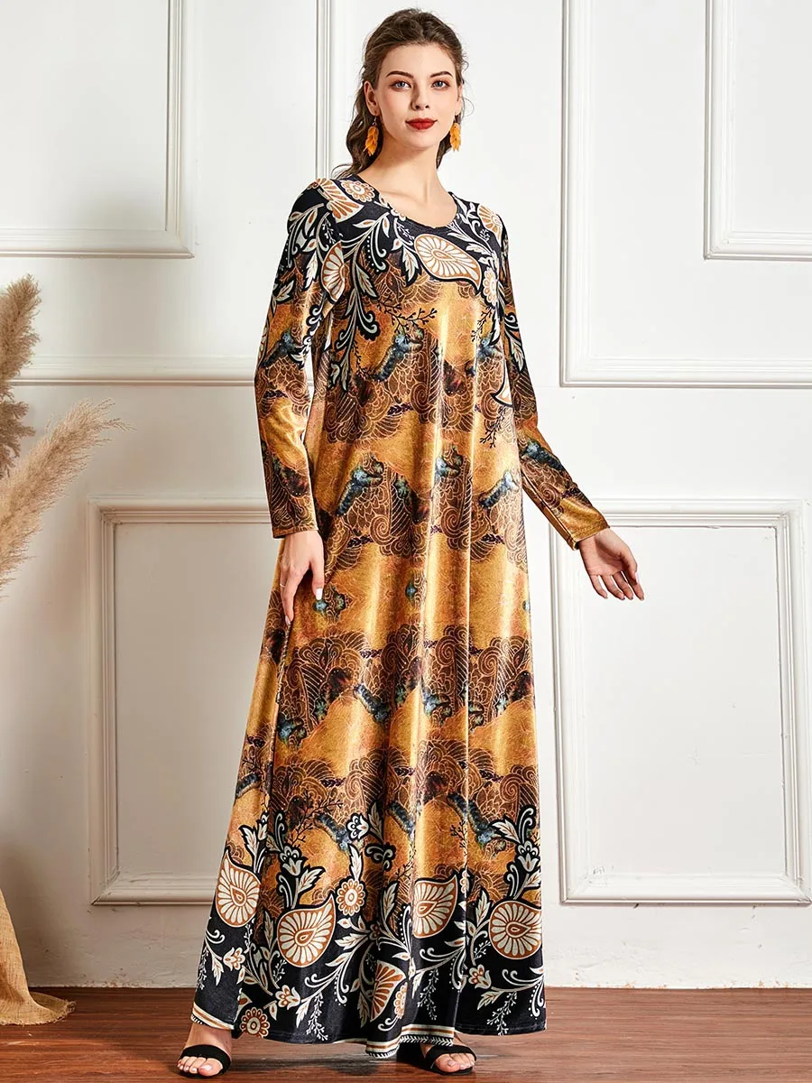 

Elegant Winter Velvet Muslim Dress Women Moroccan Kaftan Kimono Jubah Long Robe Abaya Islamic Clothing Turkey Hijab Arabic Dress