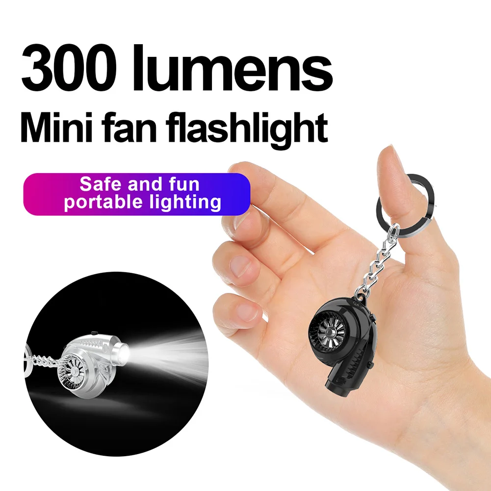 

Mini Turbo Turbocharger Keychain USB Rechargeable LED Flashlight Spinning Turbine with Engine Sound Car Interior Accessories