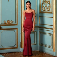 modern mermaid burgundy strapless evening dress party dress floor length backless pageant gowns formal occasions gowns 2022