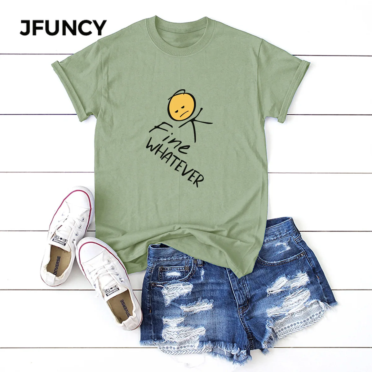 JFUNCY Women T-shirt 100% Cotton  Short Sleeve Funny Emoticons Print T Shirt Female Summer Tops Tees Femme