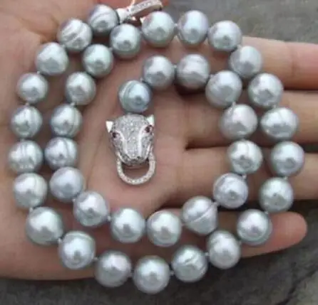 

free shipping Noble jewelry natural 11-12mm south seas baroque gray pearl necklace 18inch