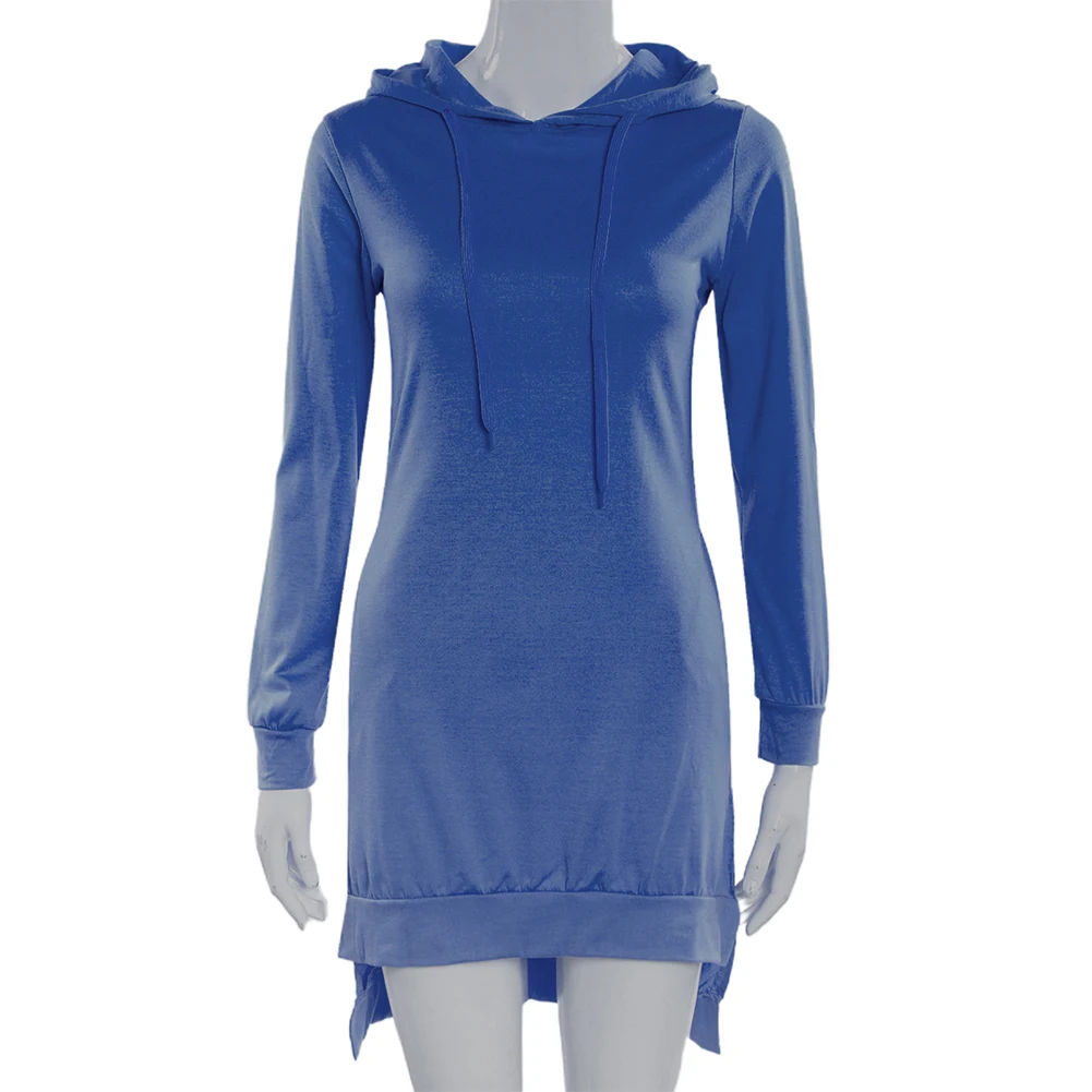 

Women Autumn Winter Irregular Split Hem Long Hoodie Sweatshirt Knee-length Dress Hooded Ladies Dresses