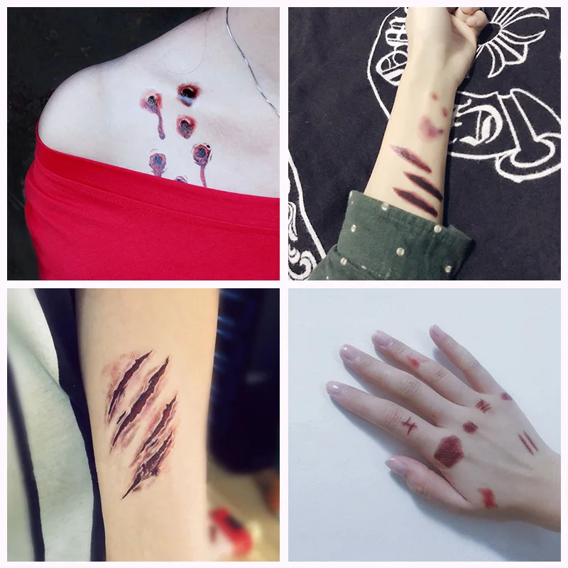 30 Sheet Halloween Tattoo Sticker Creepy Temporary Body Decal Masquerade Party Wound Scar Makeup Patch for Kids Adults NE | Красота и