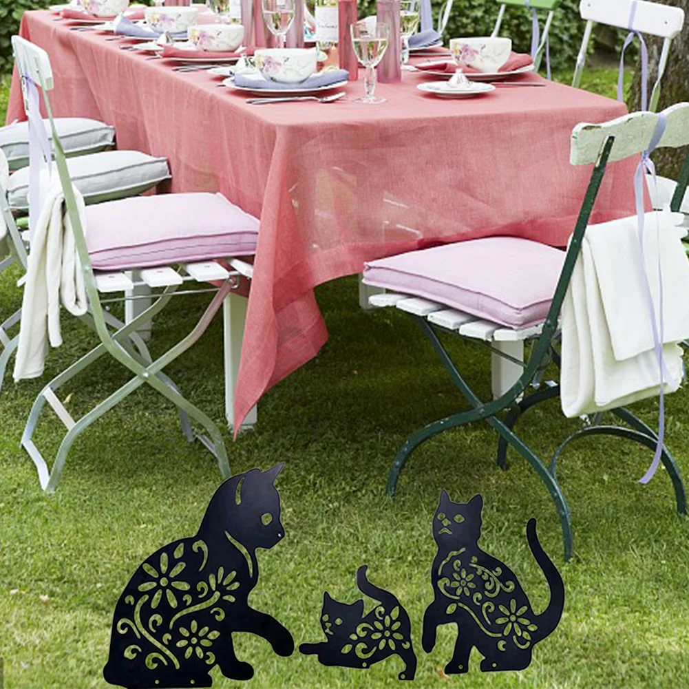 

3pcs Easy Install Hollow Out Weatherproof Insert Backyard Garden Stake Patio Yard Sign Cat Statue Gift Iron Art Ornament Lawn