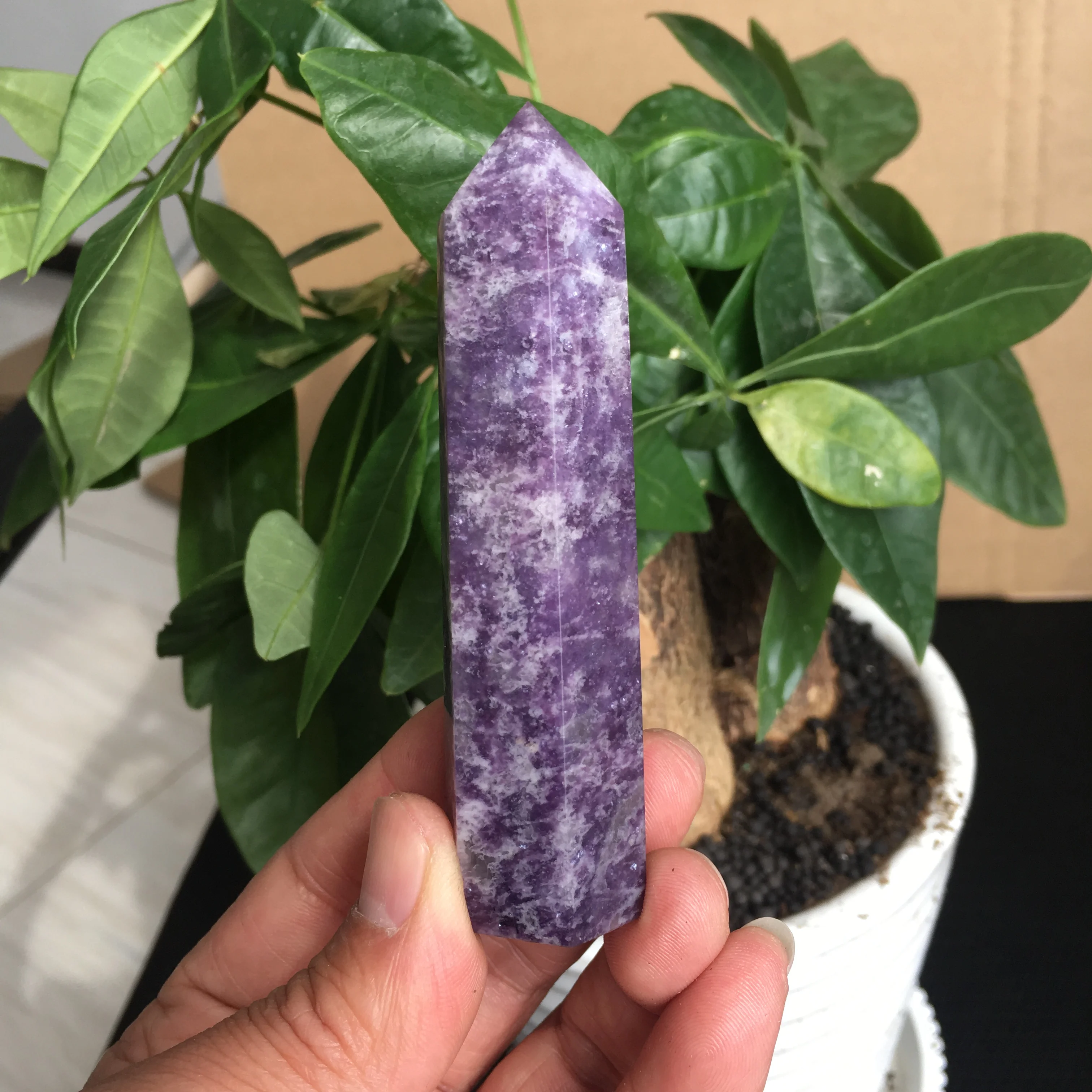 

Природная фиолетовая слюдяная руда столб шестиугольный кристалл точки минеральные аксессуары исцеляющая палочка украшение дома подарок у...