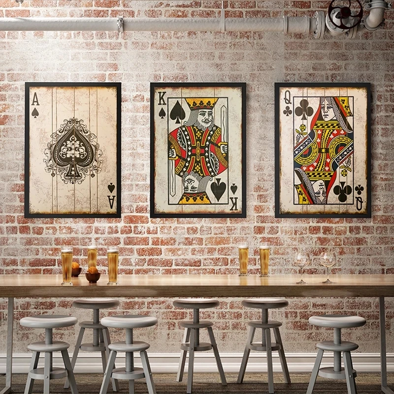 

Retro Posters and Prints Vintage Poker Playing Cards Canvas Painting Wall Art Bar Pub Casino Decoration Pictures Home Room Decor