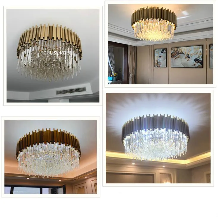 Роскошные хрустальные потолочные светильники для комнаты современные золотые
