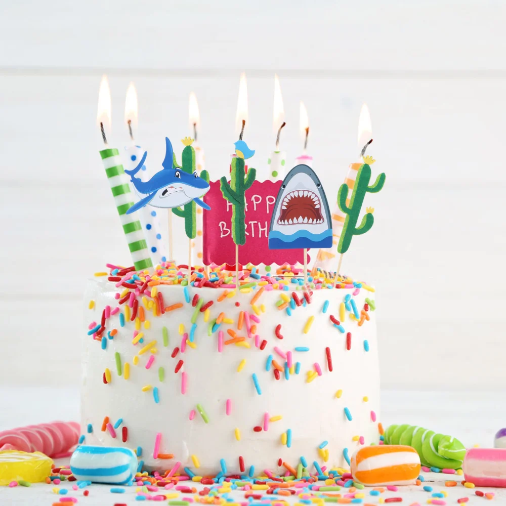 

20Pcs Birthday Shark Cupcake Toppers Insert Cards Dessert Table Cake Picks