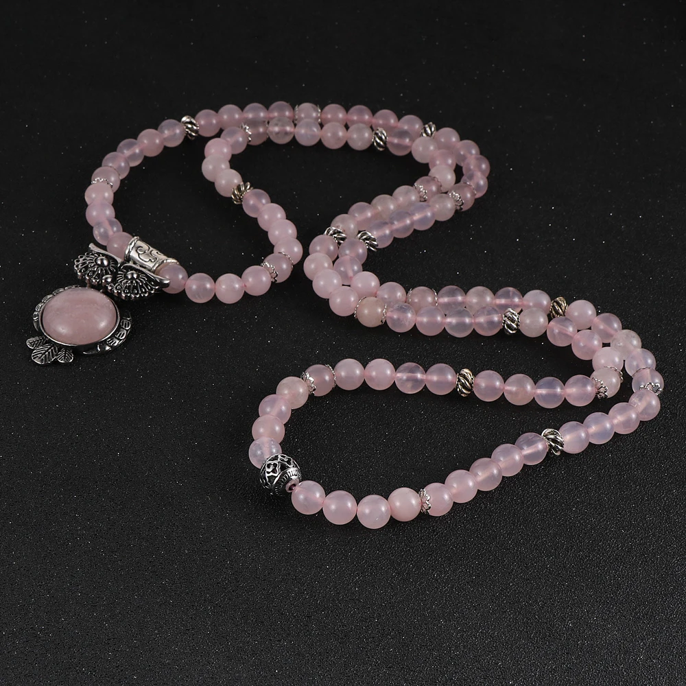 Женское и мужское бирюзовое ожерелье из натурального камня с розовым кристаллом