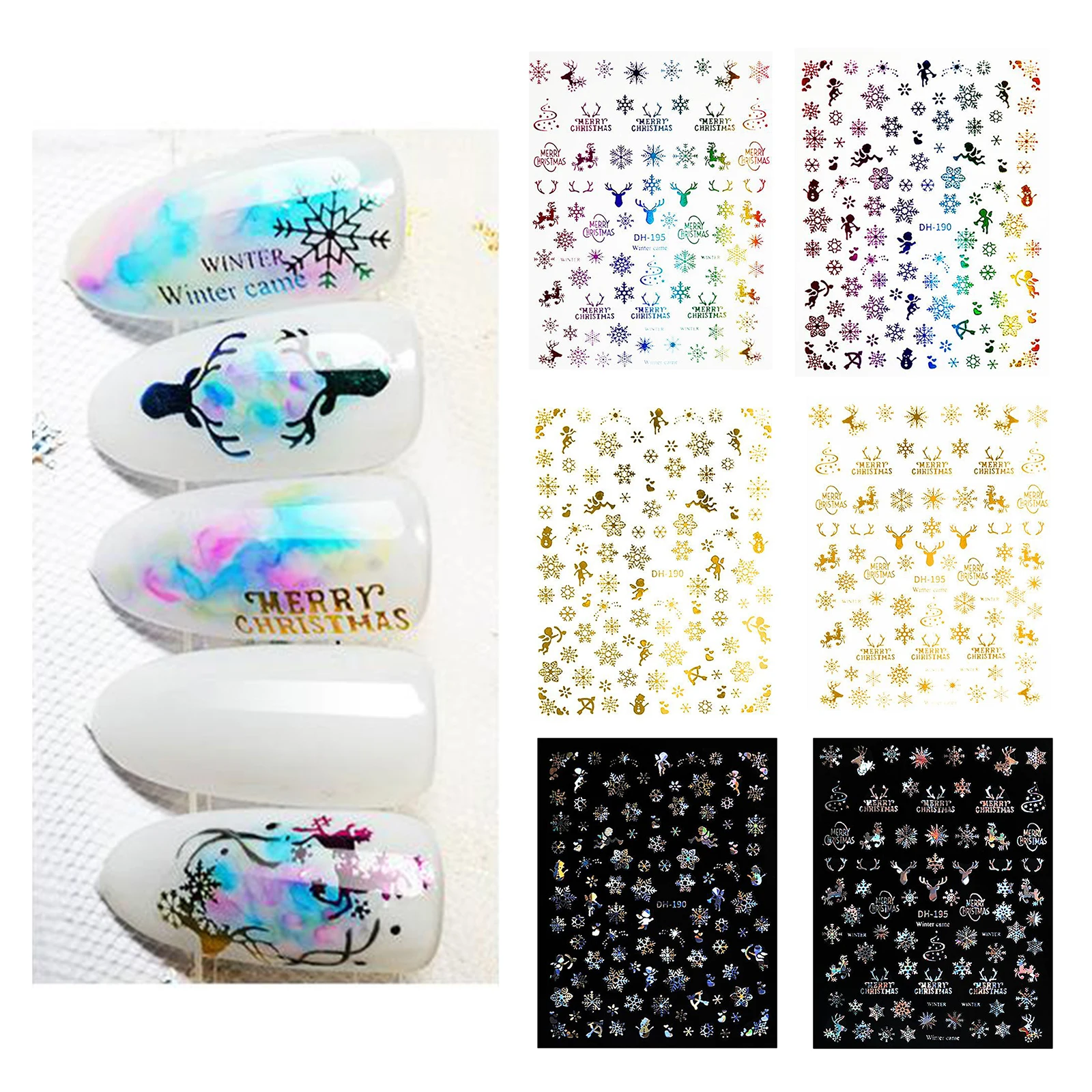 

Winter Christmas Nail Art Stickers Self-adhesive Decals 3D Sheet Accessories