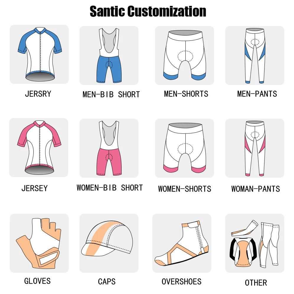

Santic Supplementary Shipping DIY Custom Made MTB Cycling Jersey Set Wholesale Cycling Suit Customization Men Women Child