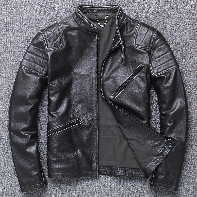 

2020 100% Genuine Leather Vintage Cowhide Coat Fashion Biker Style Jacket For Man Plus Size Slim Sales
