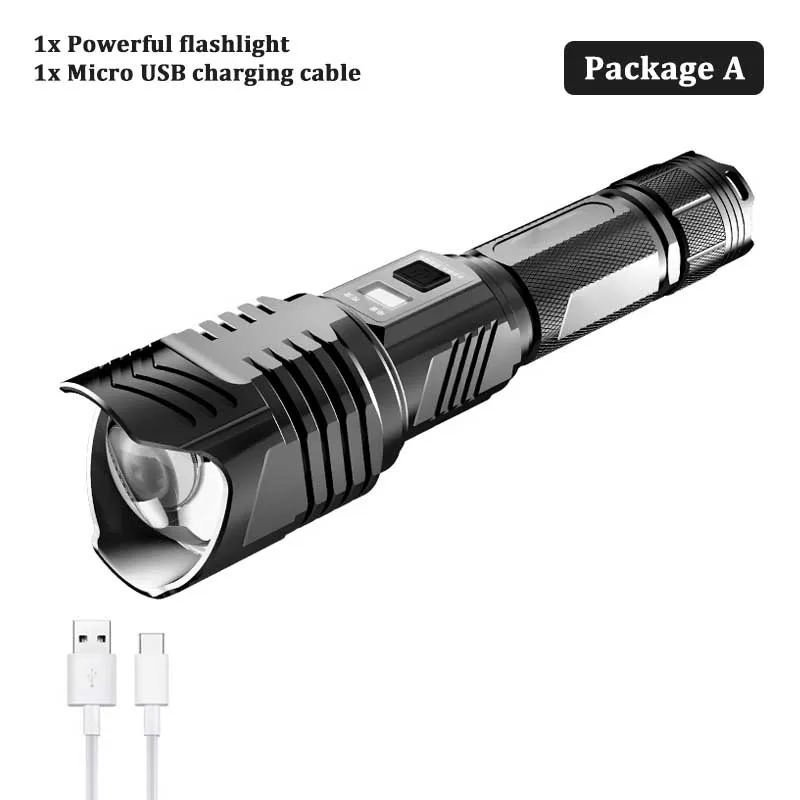 Package A Яркий XHP90 светодиодный фонарь высокой мощности водонепроницаемый тактический фонарь с зумом с USB входом и выходной функцией походная охотничья лампа - Испускаемый цвет: Package A