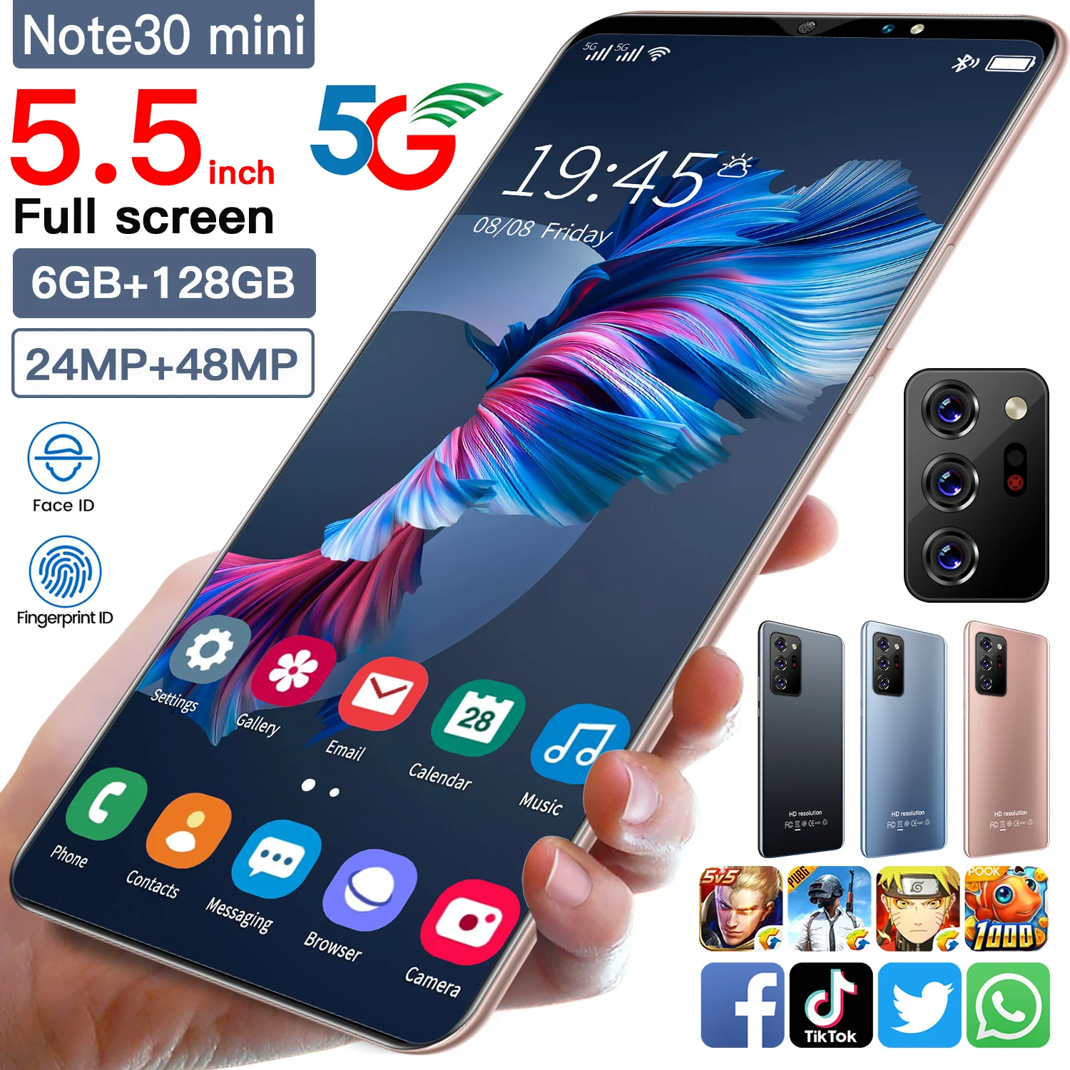 

Note30 Mini 5.5 Inch 6+128GB Dual SIM+Micro SD 4800mAh Cell Phones 24+48MP 10 Core Fingerprint ID Deca Core Smart Phone MTK6889