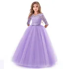 Платье для девочек, платья с цветочным принтом, фиолетовое свадебное платье, Vestido, детская одежда, платье принцессы с длинным тюлем для девочек 8, 10, 12 лет