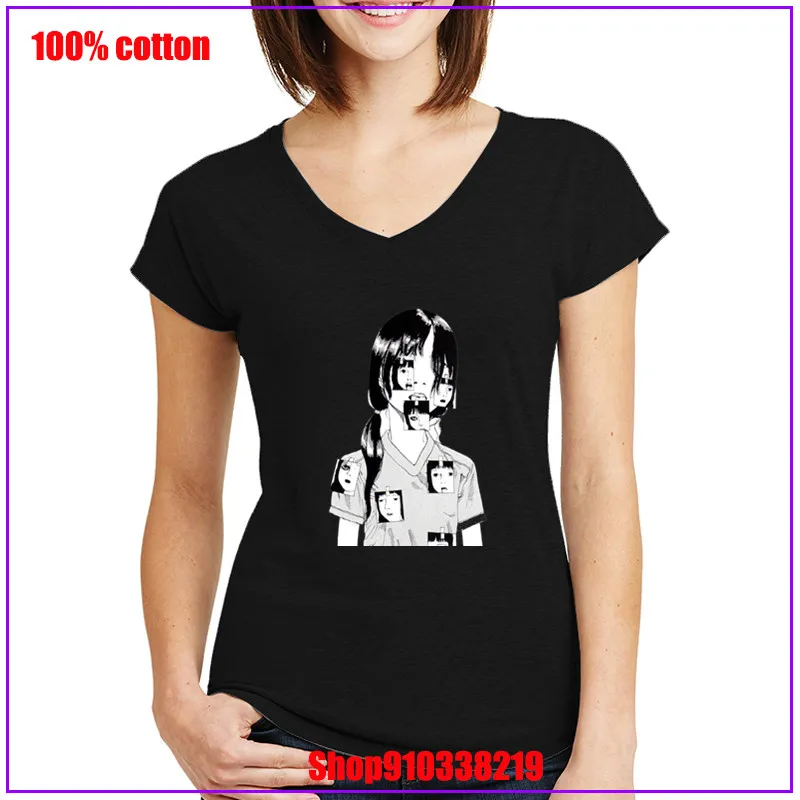 Женская футболка с принтом в стиле Харадзюку коротким рукавом и v образным