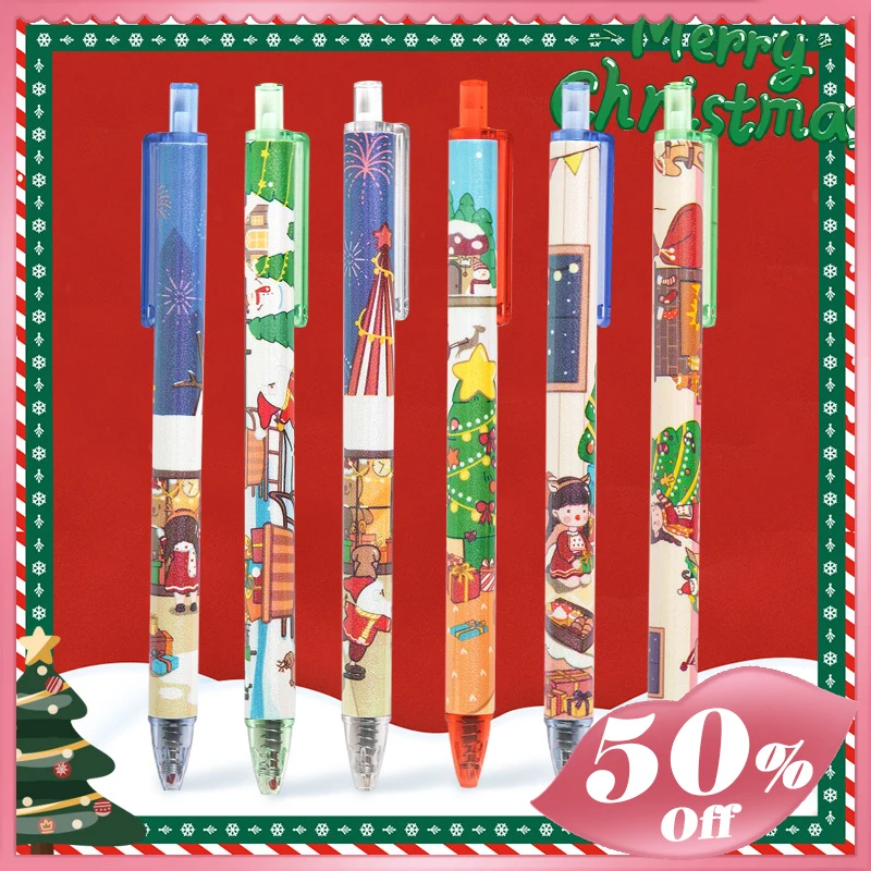

1/6pcs Gel Pen Cute Stationary Supplies Christmas Stationery Item Student Stationery Press 0.5mm Black Pen Cartoon Office Supply