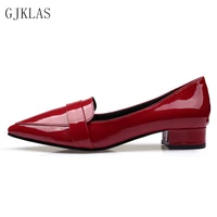 patent leather shoes woman black red heel shoes white low pumps for women pointed toe simple fashion female office shoes size 42