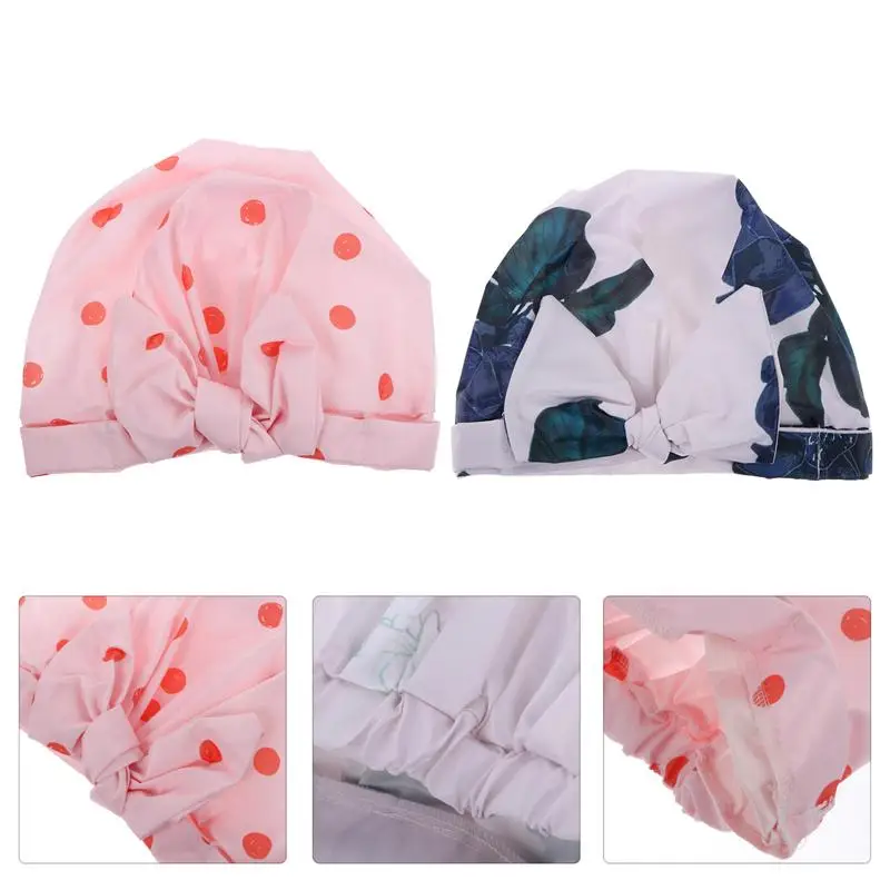 

2pcs Double-layer Elastic Shower Cap Hair Wrap Cap Waterproof Chic Bow Bath Hat