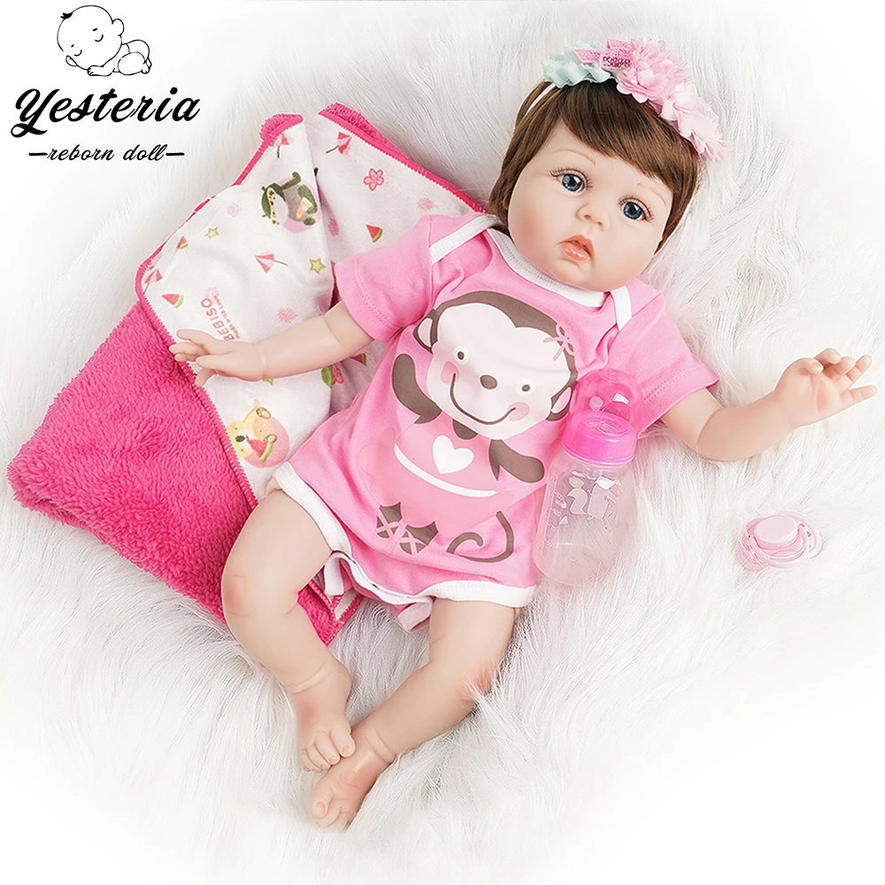 55 см Reborn Baby Doll девочка с одеялом силикон винил новорожденный розовая обезьяна