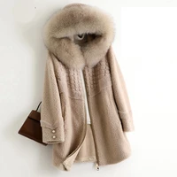 TopFurMall Wool Blend Fur Coat Fox Hoody Winter Women Outerwear LF2161