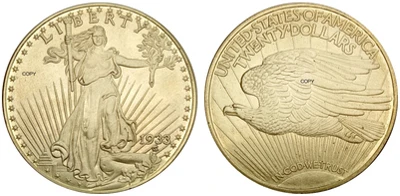 Brass 1933 Статуя Свободы, Соединенные Штаты Америки, 20 долларов, Святого гауденса, двойной Орел с девизом, латунные металлические копии монет - Цвет: Brass