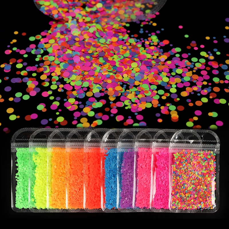 

10 Bags Summer Nail Art Accessories Rainbow Round Circle Sequins For Nail Design Fluorescence Bubble Neon Nail Glitter Paillette