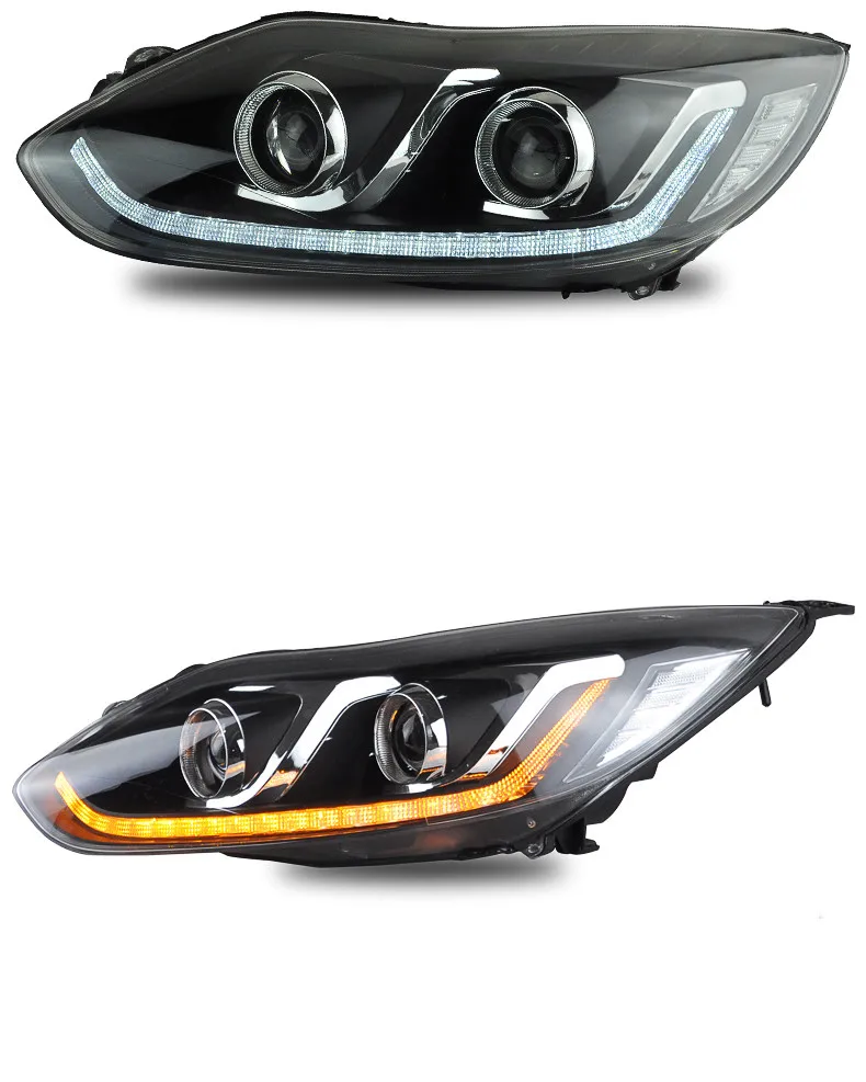 Qirun HID светодиодные фары в сборе ангельские глазки дневные ходосветильник с указателем поворота для Ford focus 2012-2014