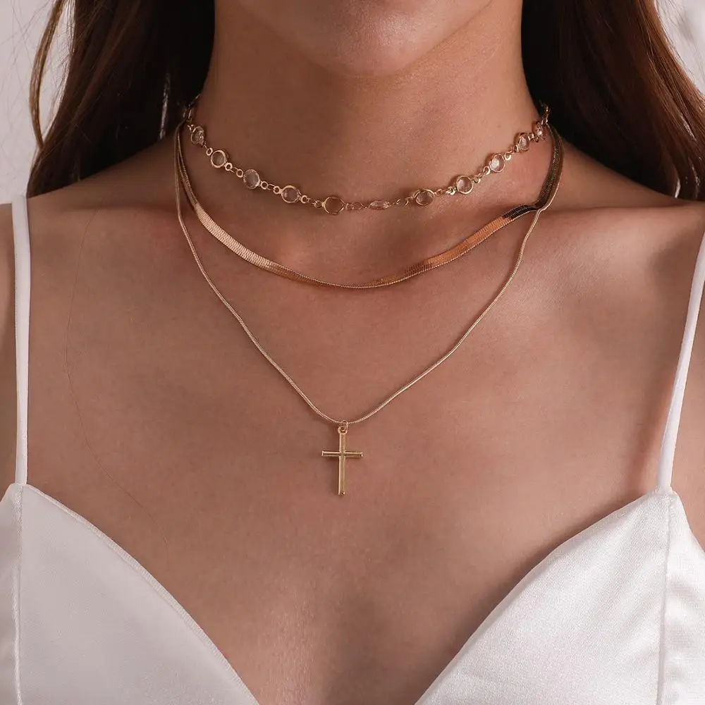 

Fashion Multilayer Hip Hop Long Chain Cross Necklace For Women Jewelry Gifts Key Pendant Necklace Accessories