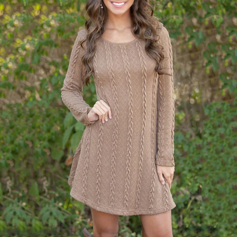 Женское повседневное короткое платье-свитер размера плюс S-4XL женские осенние