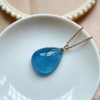 natural blue aquamarine water drop pendant women men 2418 6mm crystal 18k gold brazil rare aquamarine necklace aaaaaa