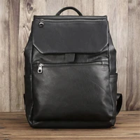 cowhide leather backpack mens large capacity 15 6 inch computer bag simple fashion trendy mens travel backpack solid color