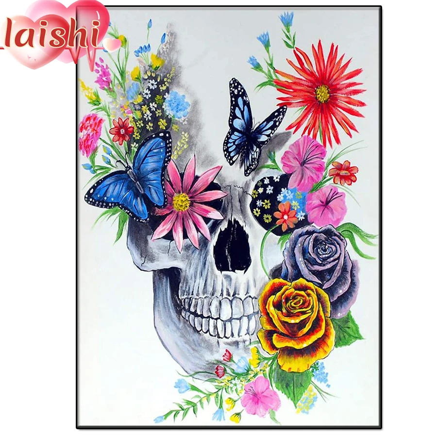 

Алмазная 5D картина с бабочками, розами, скелетами, полностью квадратными стразами, для творчества, 3D вышивка крестиком стразы, живопись, Дек...