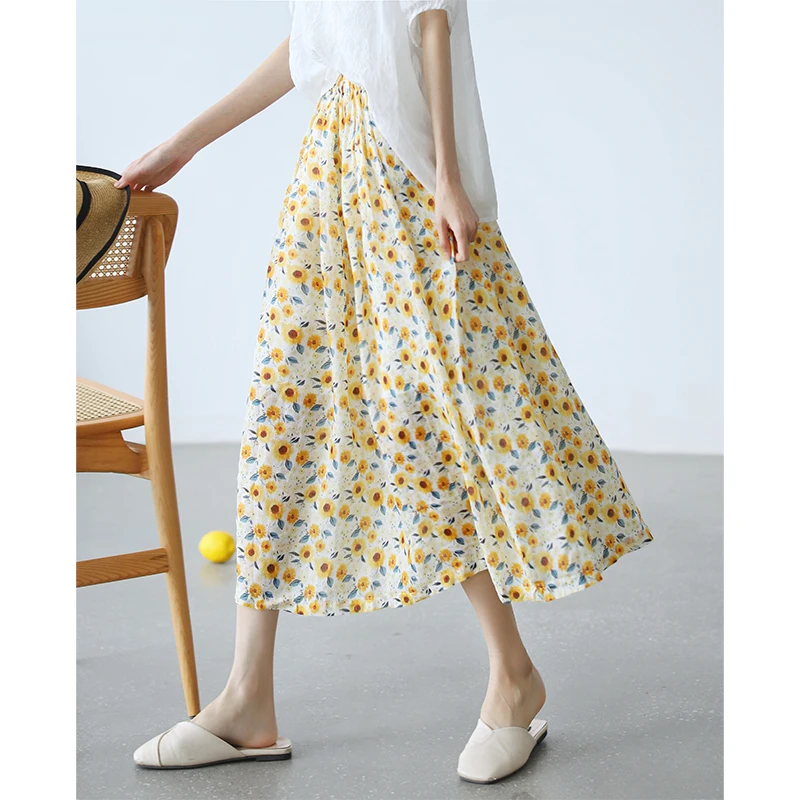 

Floral floral skirt women's 2021 summer new style loose casual all-match small fresh mid-length skirt