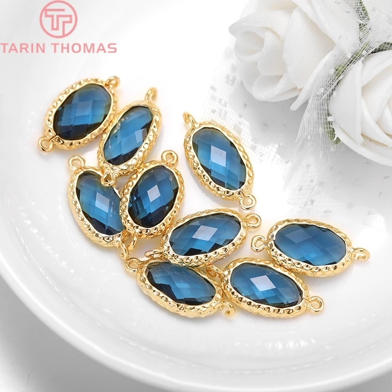 4PCS 9x20MM Hole 1MM 24k Gold Color Brass Long Oval Colourful Glass 2 Holes Connect Charms Diy Jewelry Findings Accessories | Украшения и