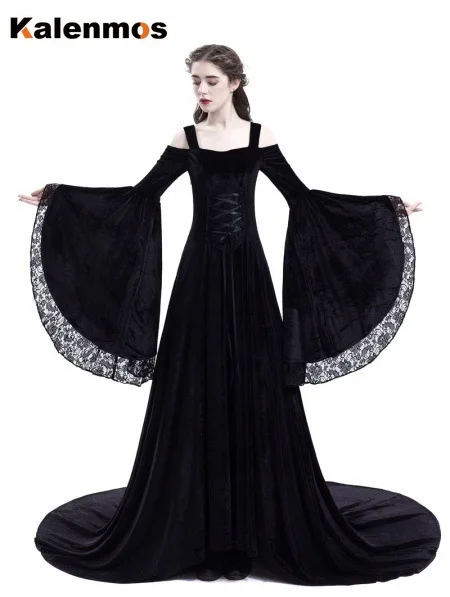 Готическое средневековое платье женское с длинным Расклешенным рукавом Ретро