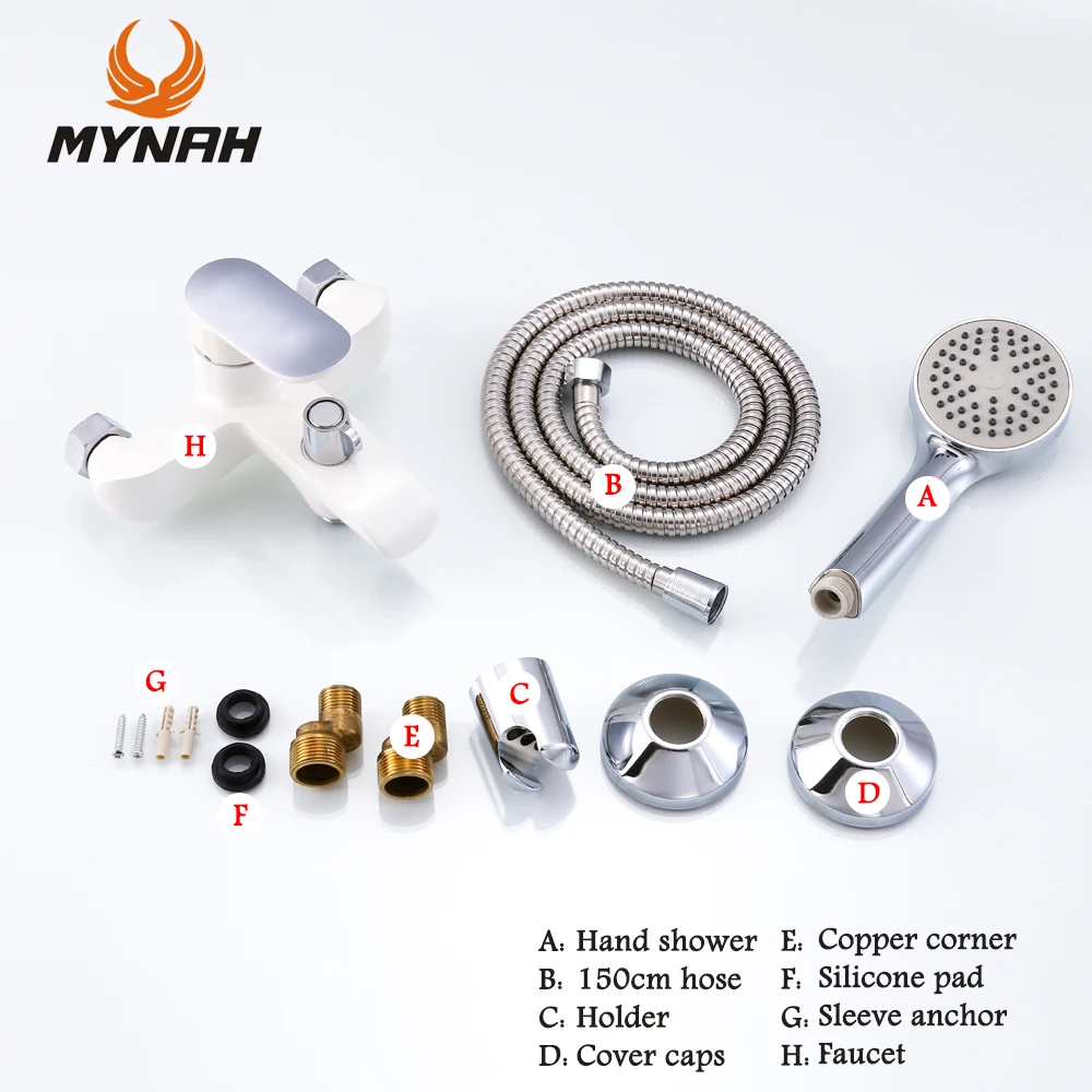 mynah unique white wall mounted shower set bathroom faucet cold hot water mixer bathtub faucet water tap with handle shower free global shipping