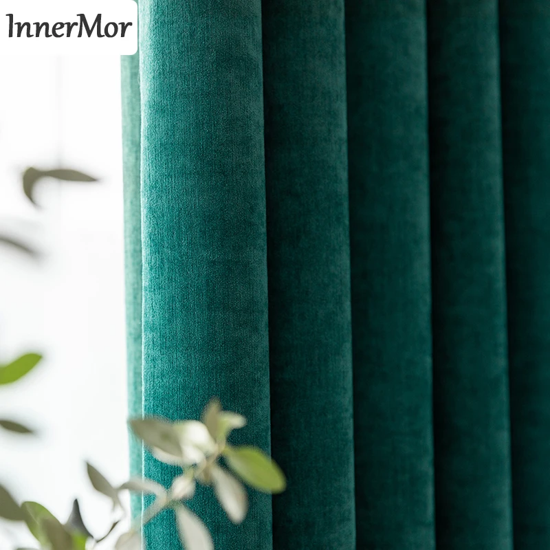 

Innermor Classical green Curtains For Living room Chenille Blackout Curtain for bedroom Decor Curtain for kitchen Customized