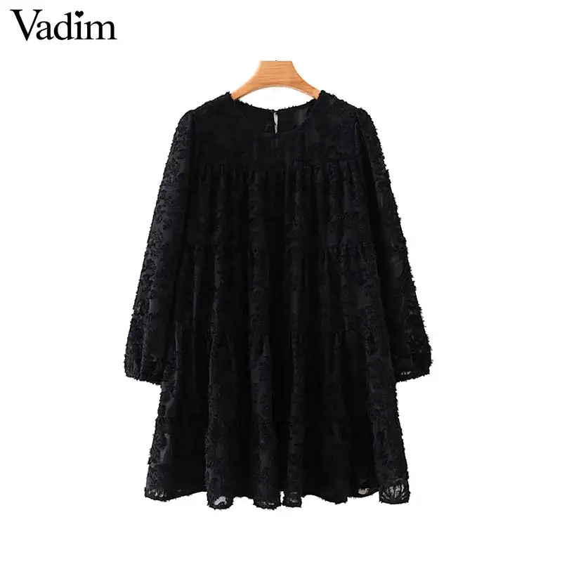 Vadim женское модное Черное мини платье прямого стиля с рукавом три четверти и