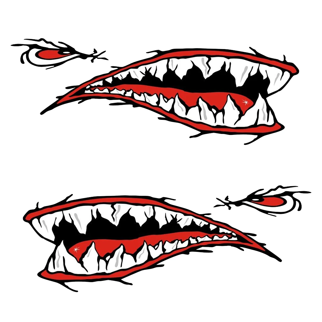 

4x Shark Teeth Mouth Skeleton Fish Kayak Decals Car Window Funny DIY Sticker