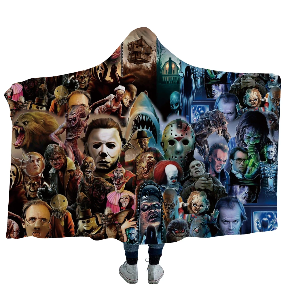 

Watching Blanket Horror Character Printed Double Velvet Home Sofa Soft Hooded Blanket sherpa blanket Warm Fleece Blanket Quilt
