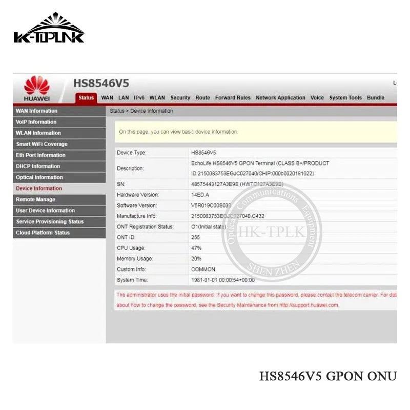 Горячие продукты HS8546v5 GPON ONU Оптическая сеть FTTH маршрутизатор 4GE + 1TEL 2USB Wifi