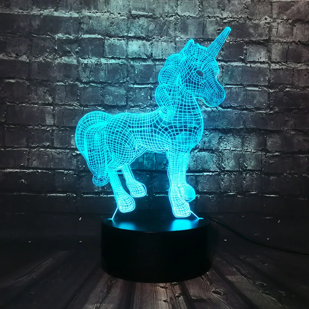 Креативный новый 2019 3D светодиодный светильник ночник с единорогом лошадкой RGB