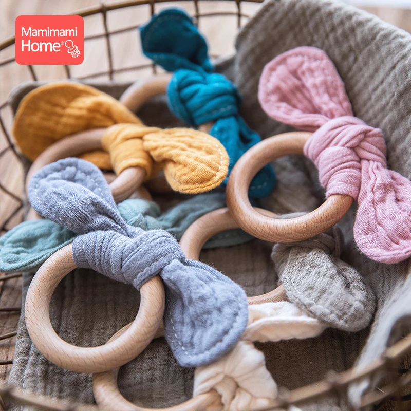 1 шт Детские деревянный Прорезыватель для зубов с заячьими ушками погремушка