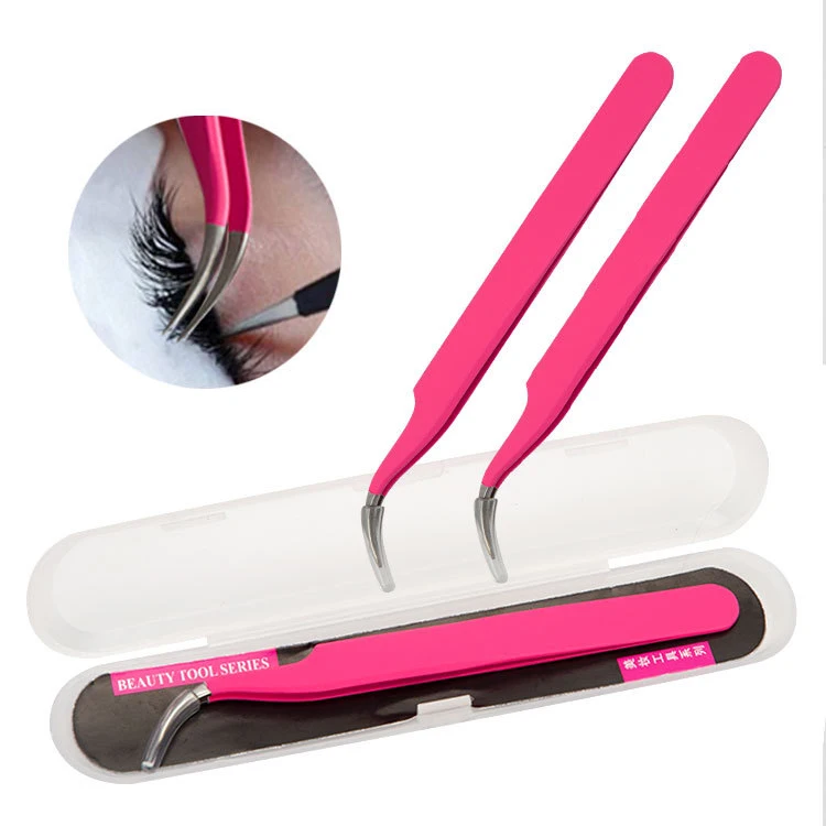 Модные розовые красные нержавеющая сталь tweezers инструменты для наращивания ресниц прямые изогнутые Профессиональные портативные брови самодельный пинцет